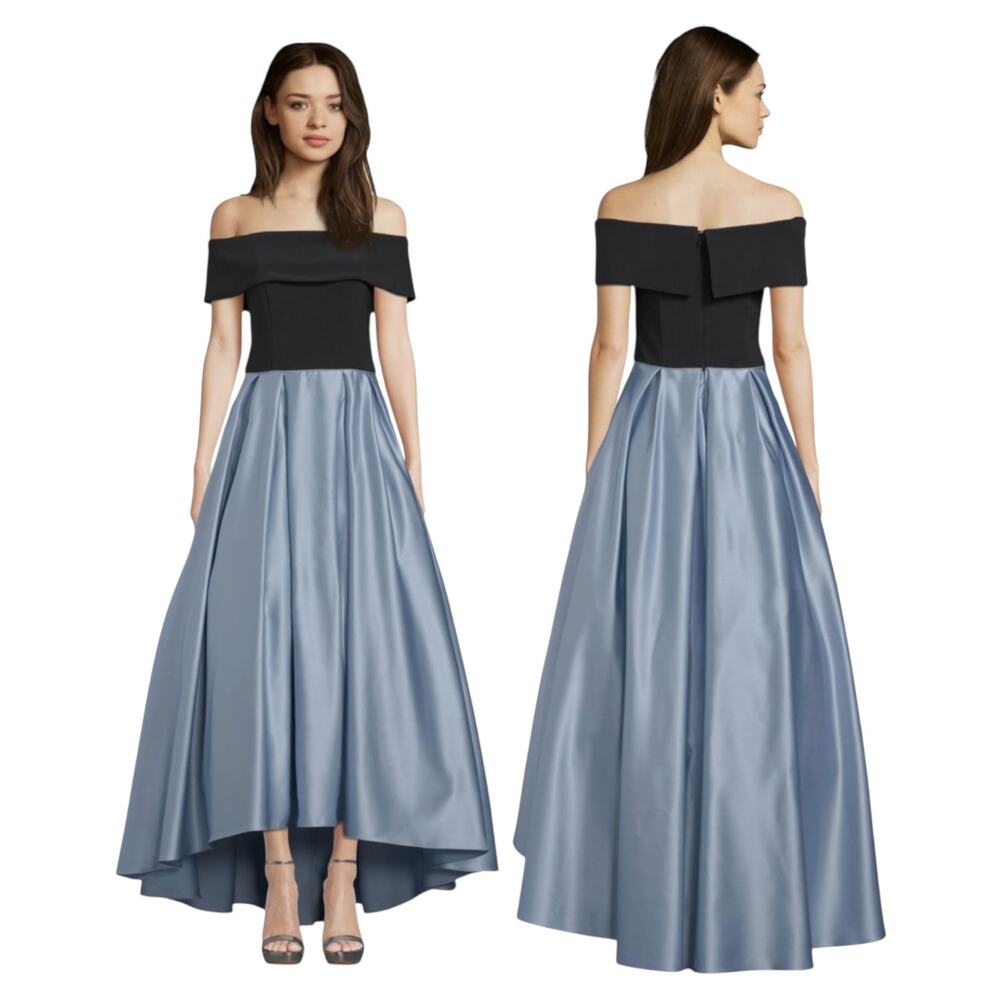 Betsy & Adam Off the Shoulder Hi-Low Dress Black Light Blue 6